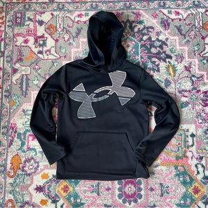 Boys Under Armour black hoodie with striped logo on front, medium, GUC!!